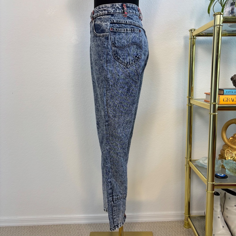 80s Vintage Lee High Waisted Acid Wash Jeans | Blue Size Size 13, Paisley Trim - Picture 16 of 16